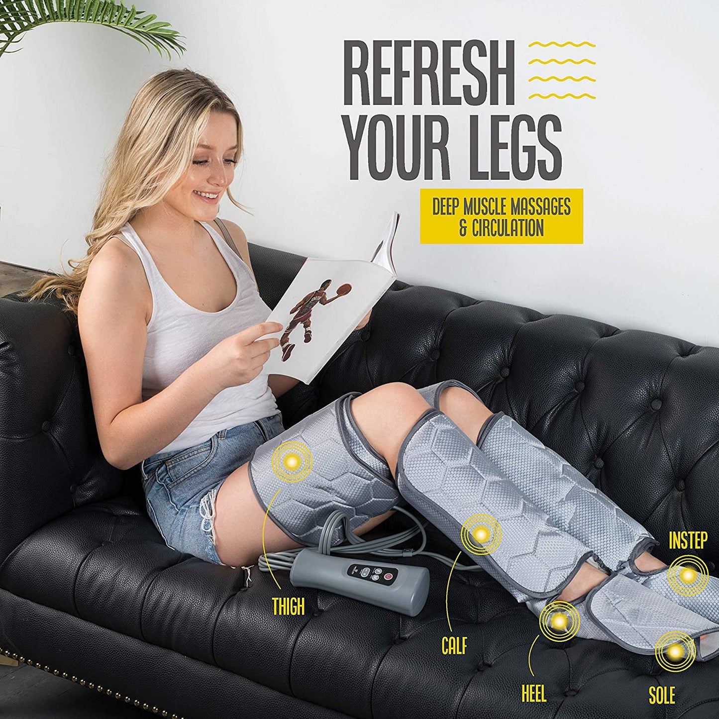 Leg Massager, Foot and Leg Massager Circulation & Relaxation - Asbl Size - Air Compression Leg Massager, Foot, Calf, Thigh Massager - Leg Massager Has 4 Intensities with 6 Modes - Reliefs Pain