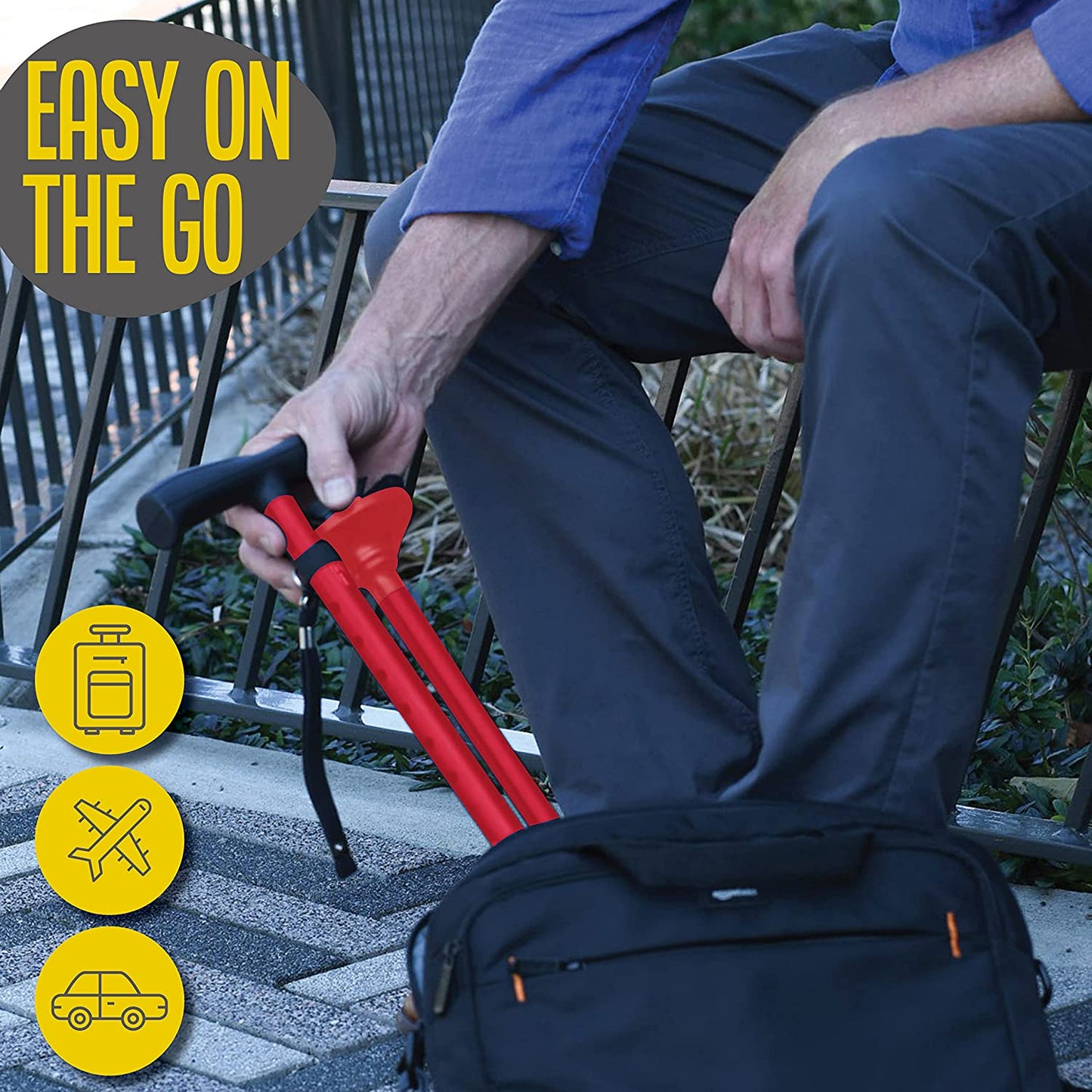 Walking Cane for Men Folding Cane for Women in Red - Self-Standing Lightweight Cane with Adjustable Heights and Special Balancing