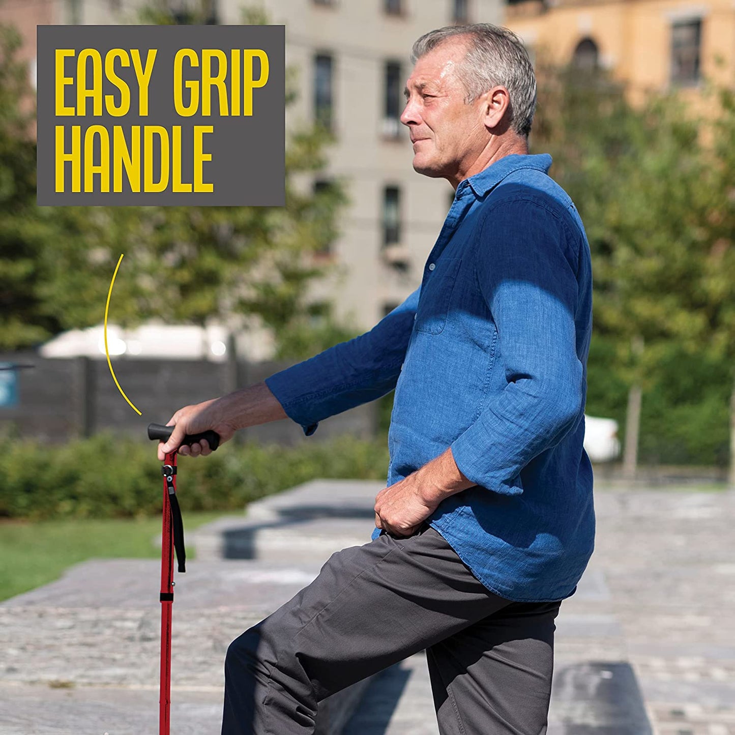 Walking Cane for Men Folding Cane for Women in Red - Self-Standing Lightweight Cane with Adjustable Heights and Special Balancing
