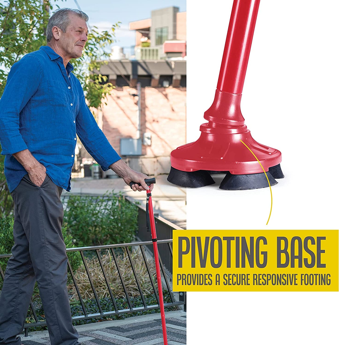 Walking Cane for Men Folding Cane for Women in Red - Self-Standing Lightweight Cane with Adjustable Heights and Special Balancing
