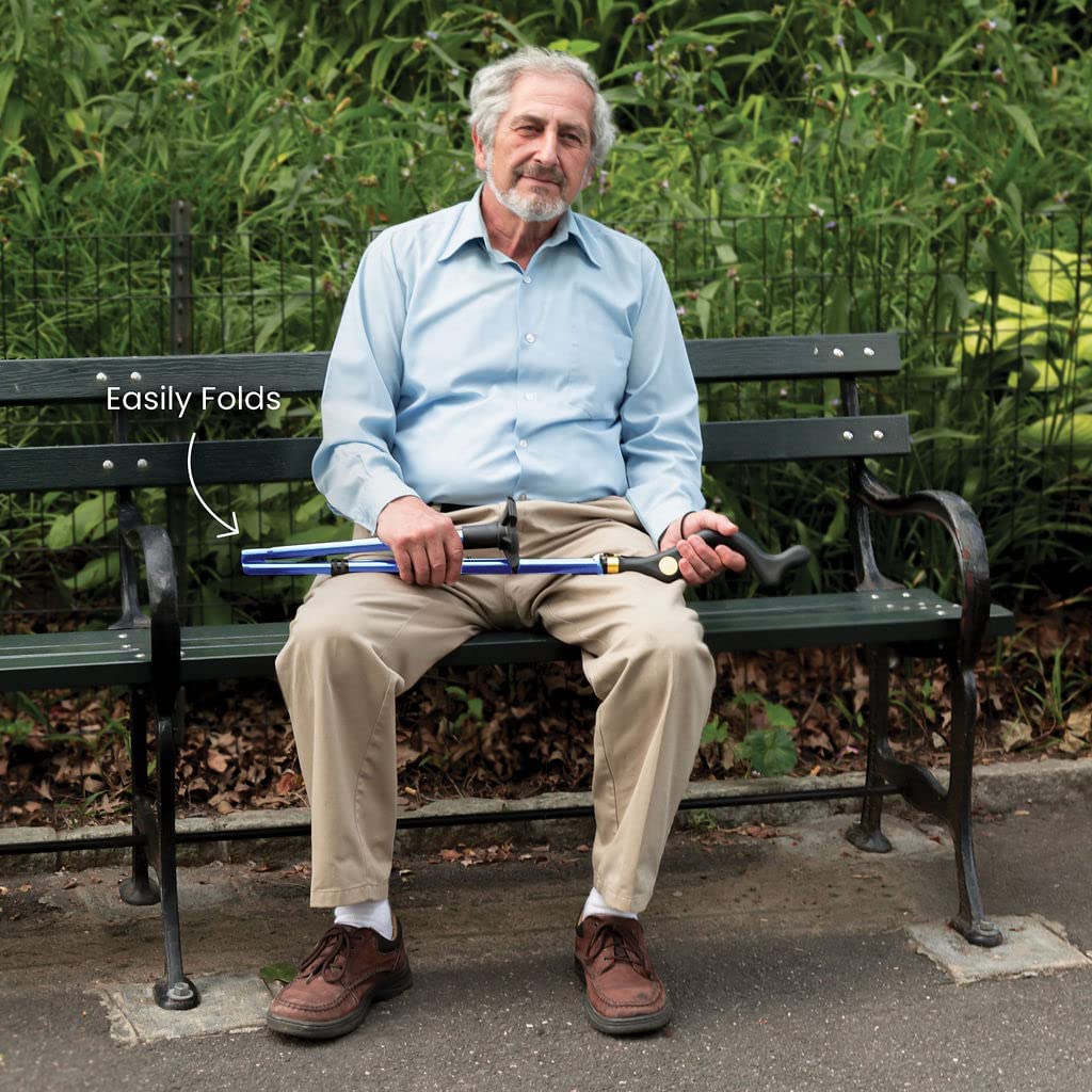 Walking Cane Collapsible Special Balancing with 10 Adjustable Heights - Blue Self-Standing Folding Cane - MedicalKingUsa
