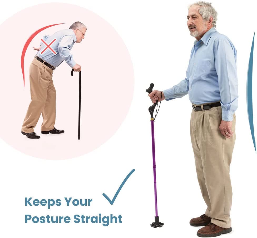 Walking Cane Collapsible Special Balancing with 10 Adjustable Heights - Purple Self-Standing Folding Cane - MedicalKingUsa