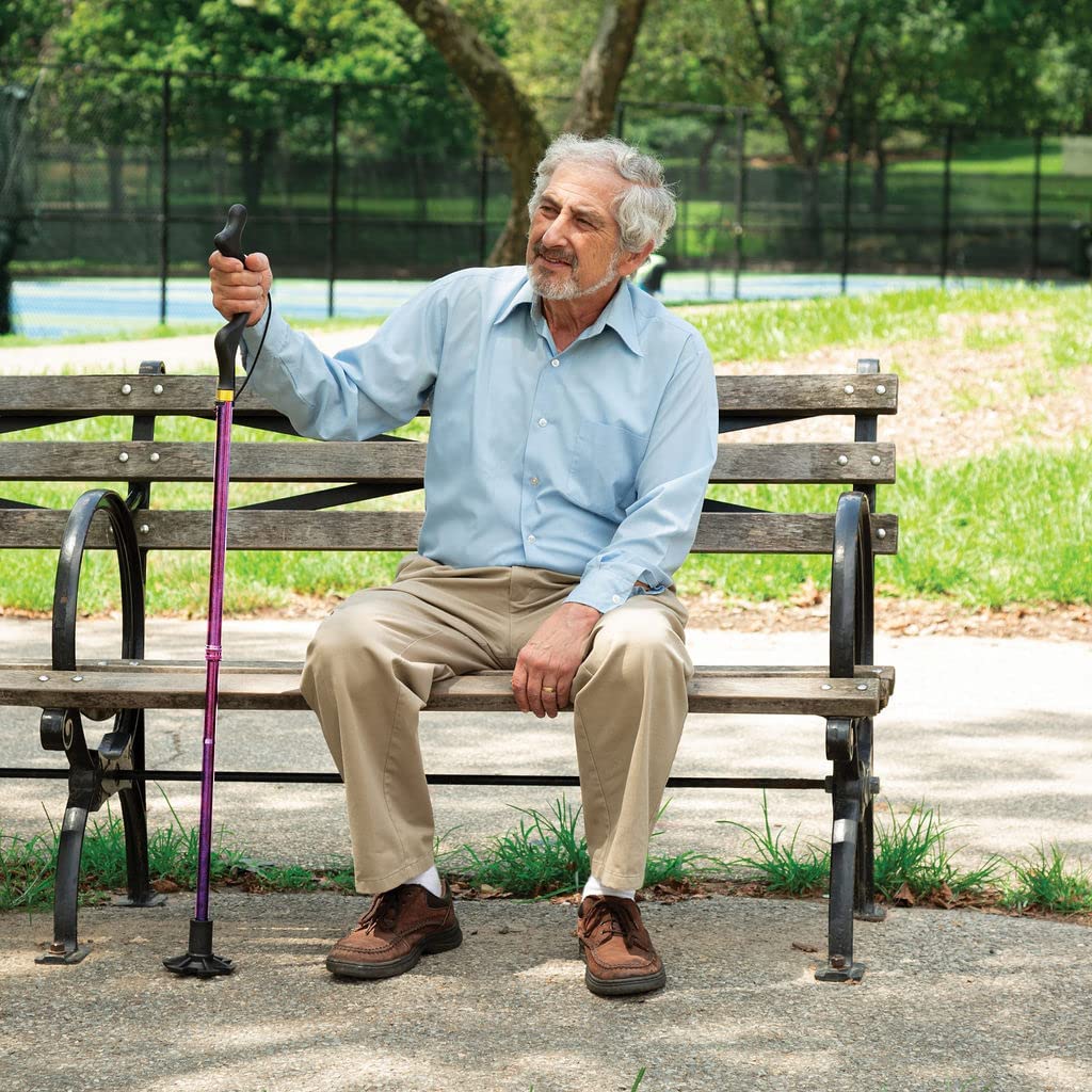 Walking Cane Collapsible Special Balancing with 10 Adjustable Heights - Purple Self-Standing Folding Cane - MedicalKingUsa