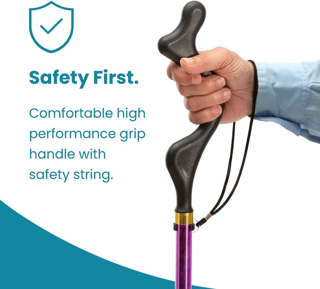 Walking Cane Collapsible Special Balancing with 10 Adjustable Heights - Purple Self-Standing Folding Cane - MedicalKingUsa