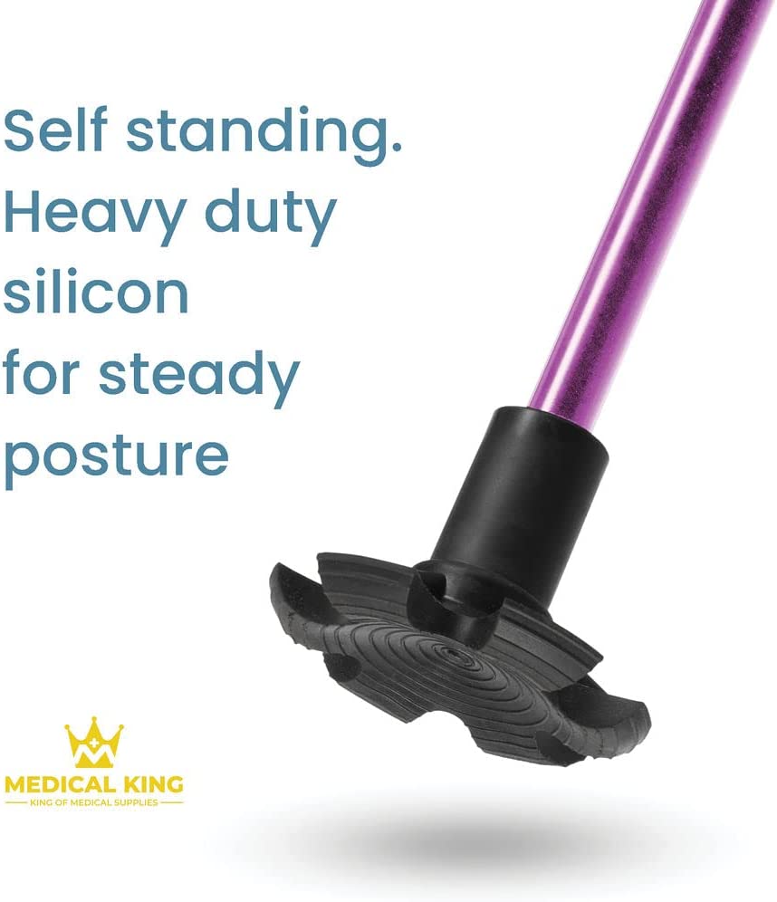 Walking Cane Collapsible Special Balancing with 10 Adjustable Heights - Purple Self-Standing Folding Cane - MedicalKingUsa
