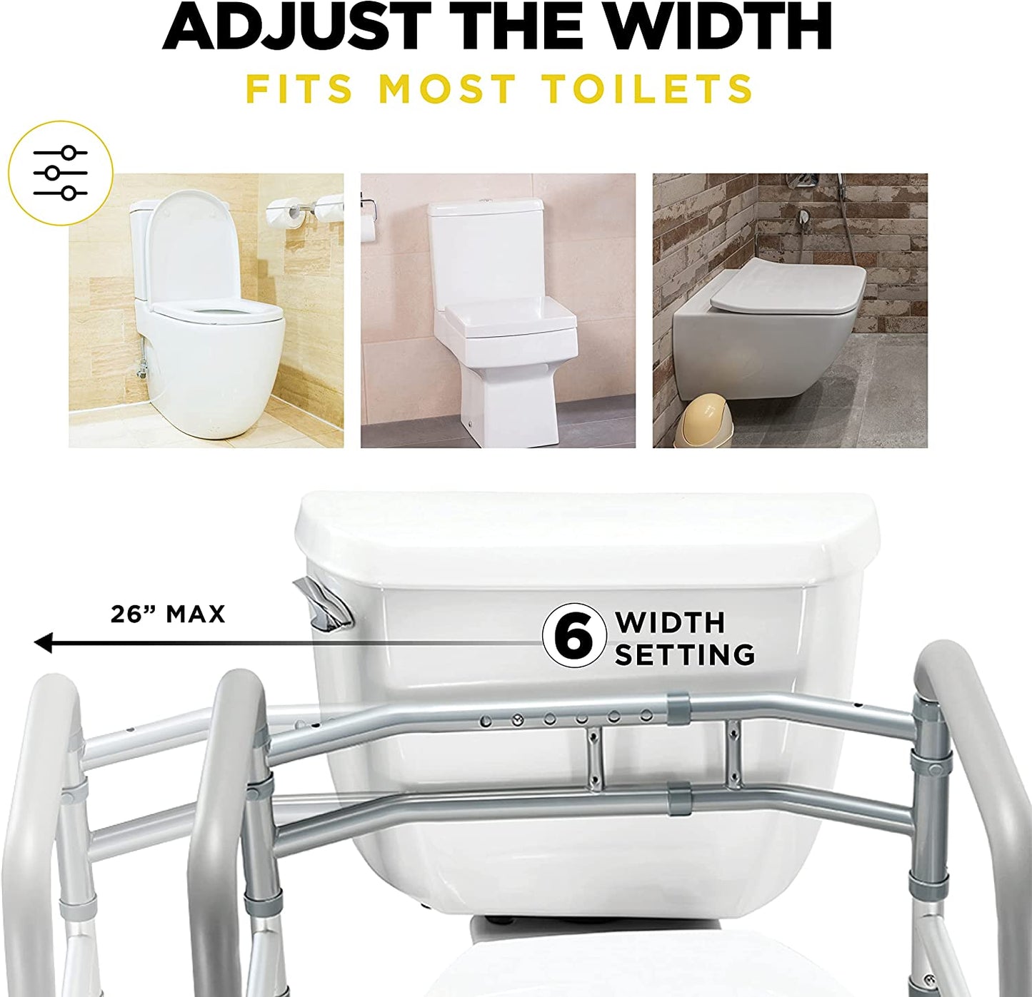 Toilet Safety Rail - Adjustable Detachable Toilet Safety Frame with Handles Heavy-Duty Toilet Safety Rails Stand Alone - Toilet Safety Rails for Elderly, Handicapped - Fits Most Toilets