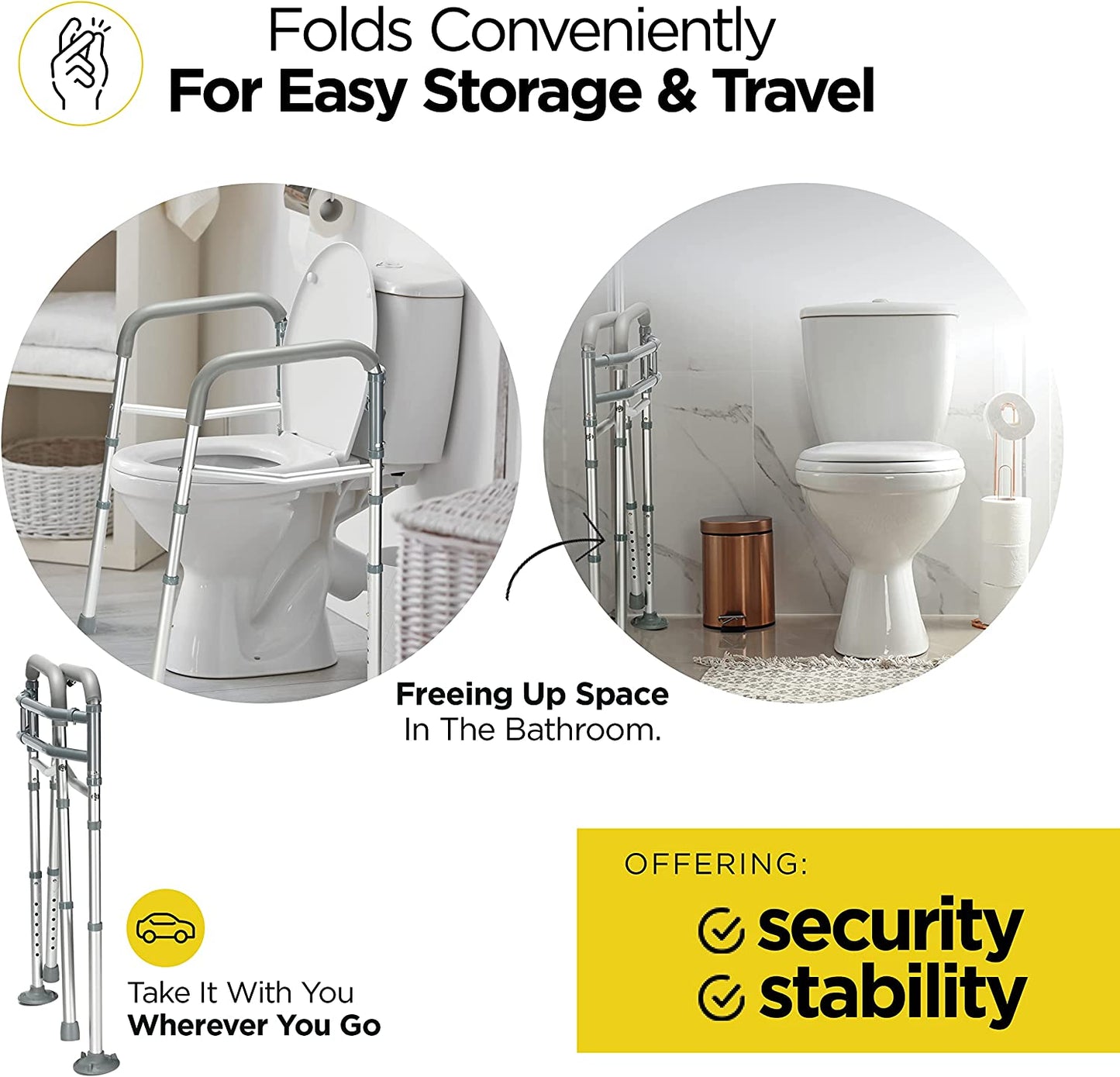 Toilet Safety Rail - Adjustable Detachable Toilet Safety Frame with Handles Heavy-Duty Toilet Safety Rails Stand Alone - Toilet Safety Rails for Elderly, Handicapped - Fits Most Toilets