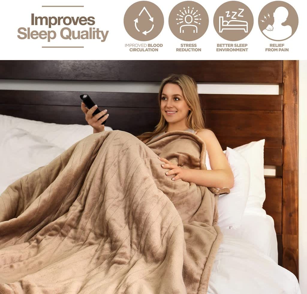 Heated Blanket, Machine Washable Extremely Soft and Comfortable Electric Blanket Throw Fast Heating with Hand Controller 10 Heating Settings and auto Shut-Off (Beige, 50 x 60)