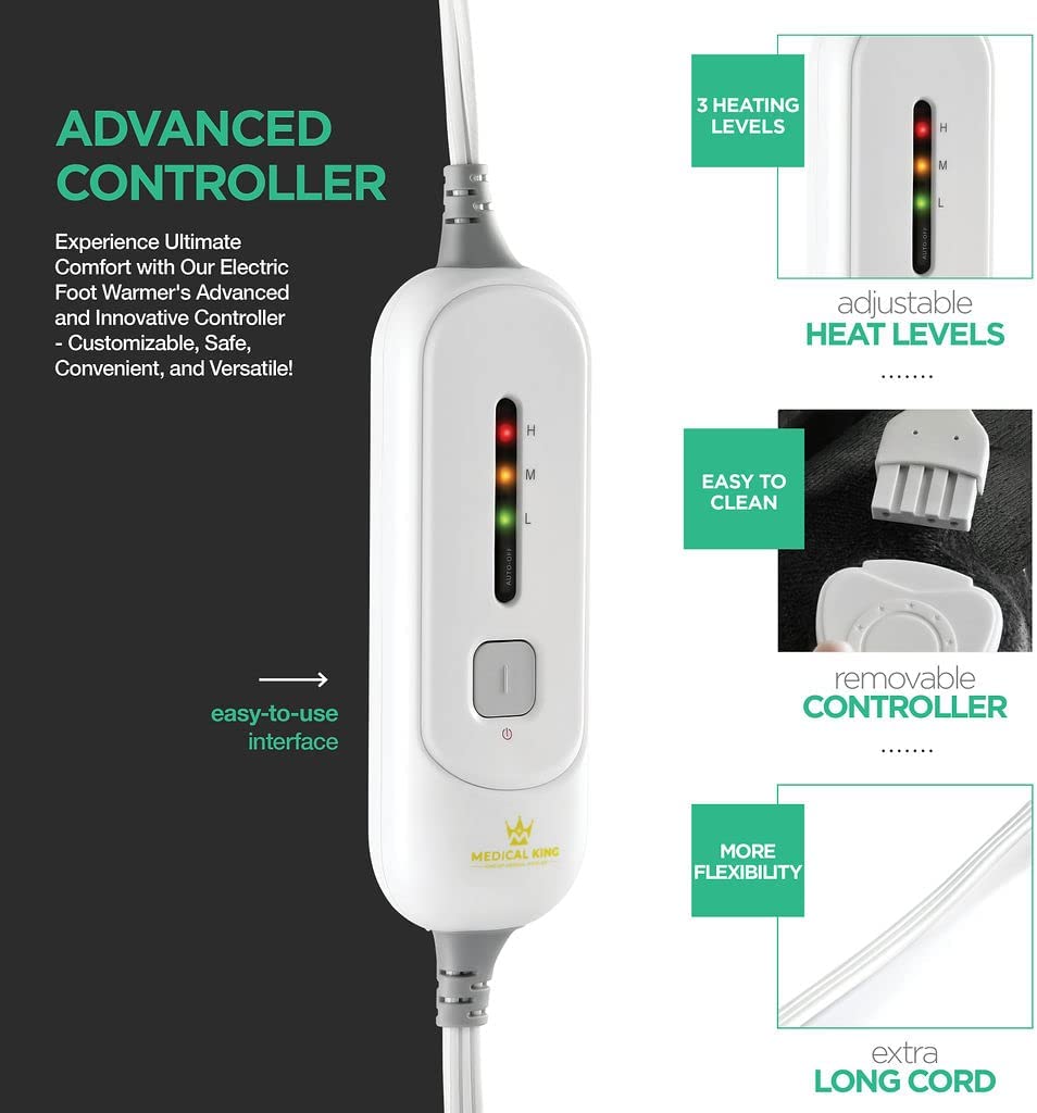 Foot Warmer Electric Heated Foot Warmer - Extra Large Foot Heating Pad for Bed, Office, Under Desk,- 3 Temperature Settings, Auto Shut Off, Machine Washable - Flannel Grey