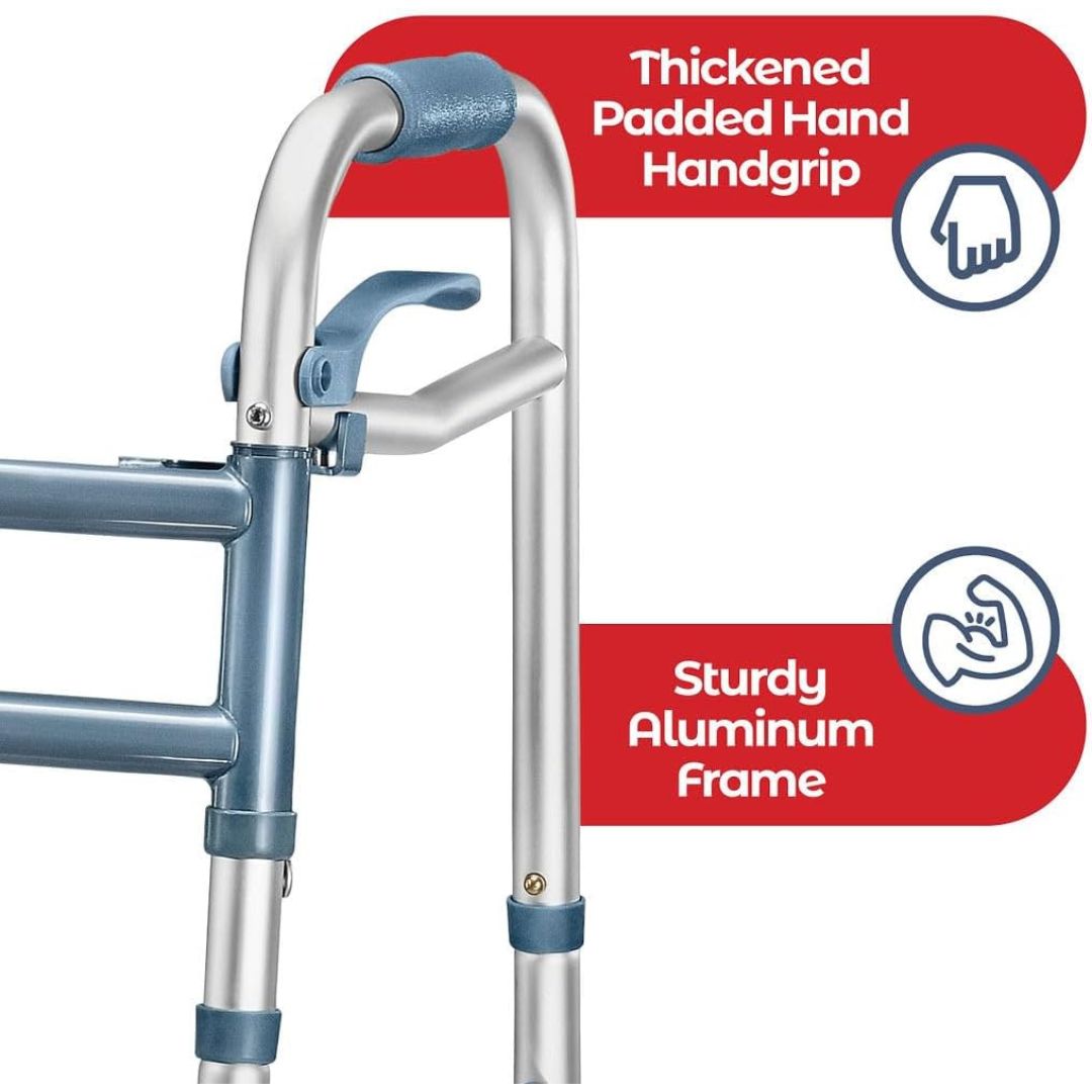 Walkers for Seniors Aluminum Lightweight Walker with Wheels Walker Adjustable Width and Height, Folding Walker with Arm Support Walker for Elderly Handicapped Disabled 2 Wheels in Front