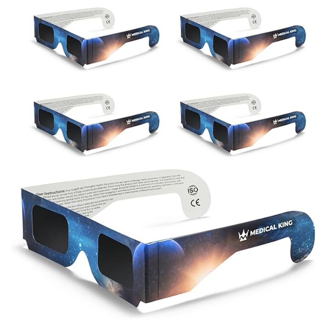 Medical King Solar Eclipse Glasses , Solar Filters Glasses with Solar Safe Filter Technology - Non-Polarized Solar Viewers with Light Blocking Film Lens & Cardboard Frame - CE, ISO Approved 2024 - 2, 5, 10, 20, 50 and 100-Pack