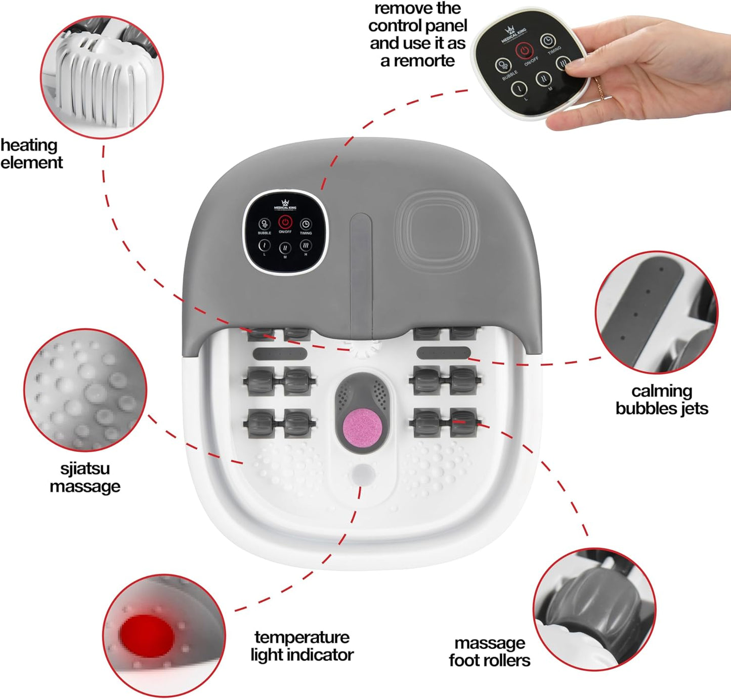 Medical king Foot Spa with Heat and Massage and Jets Includes A Remote Control A Pumice Stone Collapsible Foot Spa Massager with Heat and Massage Bubbles and Vibration (Copy)