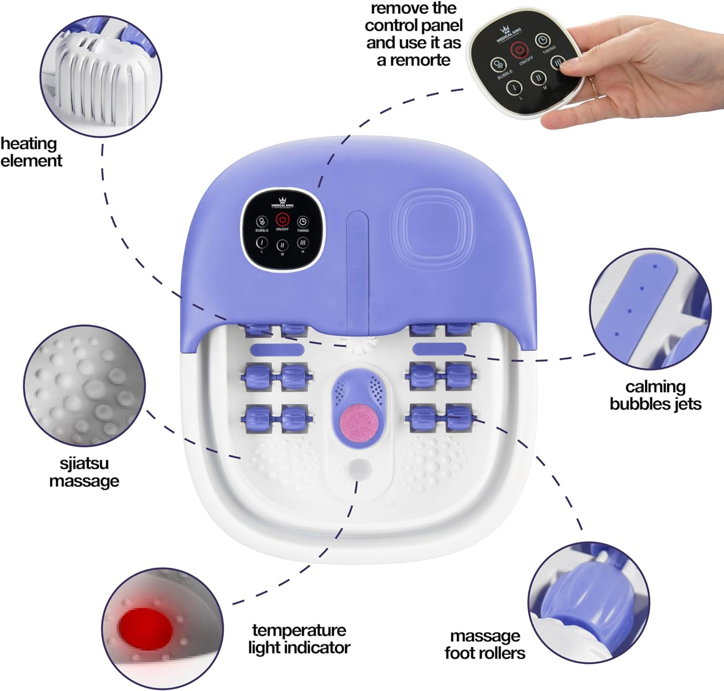 Medical king Foot Spa with Heat and Massage and Jets Includes A Remote Control A Pumice Stone Collapsible Foot Spa Massager with Heat and Massage Bubbles and Vibration (Copy)