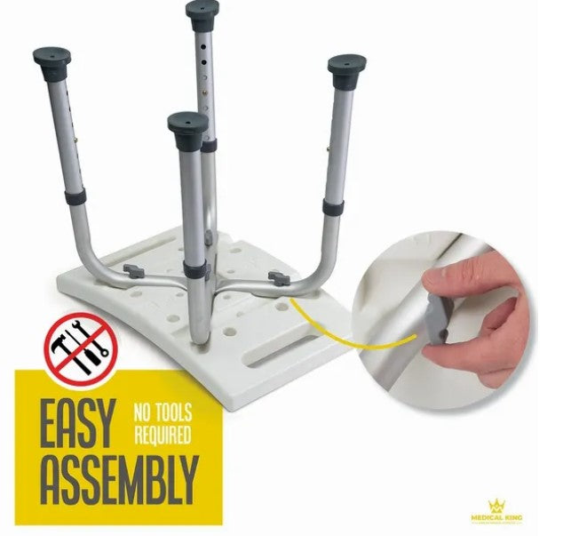 Shower Chair - with Back Scrubber & Additional Sponge - Tool Free Shower Chair for Elderly - with 8 Adjustable Heights - Portable Anti Slip Bath Chair for Elderly