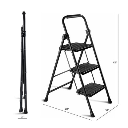 Step Ladder 3 Step Folding Step Stool Step Ladder With Wide Anti-Slip Pedal Step Stool Foldable For Adults Lightweight, Portable Steel Use For Home And Office