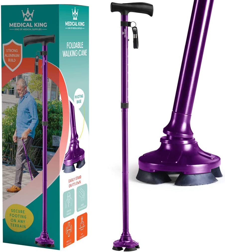 Walking Cane for Men Folding Cane for Women in Purple - Self-Standing Lightweight Cane with Adjustable Heights and Special Balancing