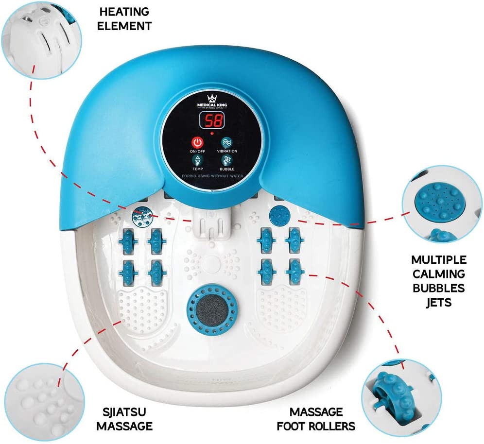 Foot Spa Massager with Heat, 14 Rollers in Foot Shape - 5 in 1 Foot Bath Massager Includes Adjustable Heating, Bubbles, Vibration, Pumice Stone, Mini Massage Points - for Tired Feet, & Stress Relief