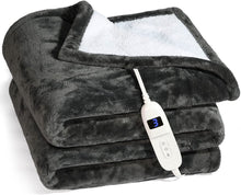 Load image into Gallery viewer, Heated Blanket with Hand Controller for 10 Heating Settings - Gray Electric Blanket with auto Shut-Off (50 x 60)

