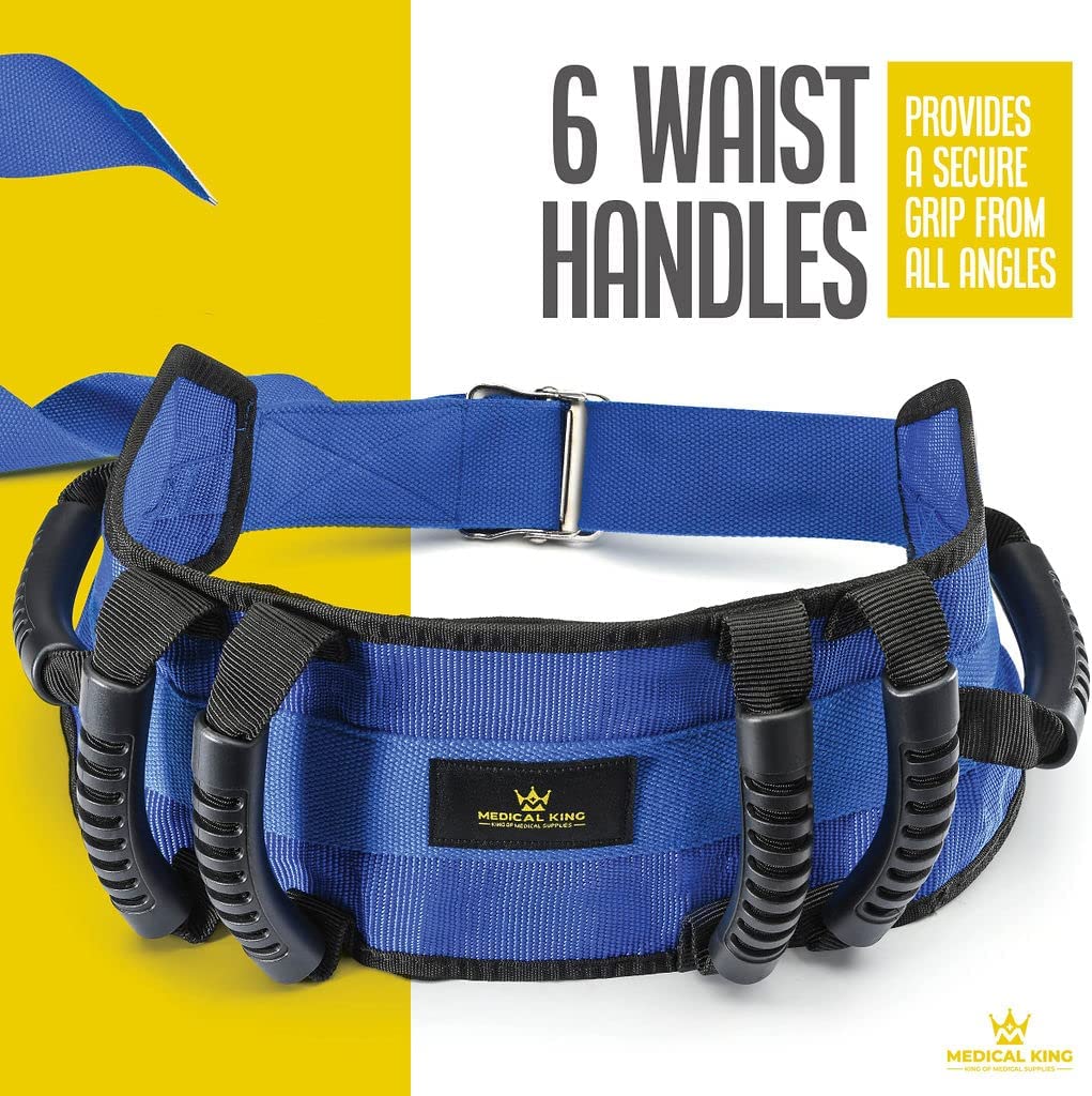 Transfer Belt with 6 Handles Gait Belt with Release Metal Buckle 56'' Long Holds Up 500 LBS