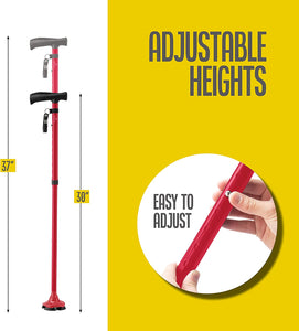 Walking Cane for Men Folding Cane for Women in Red - Self-Standing Lightweight Cane with Adjustable Heights and Special Balancing