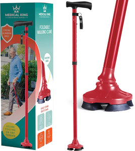 Walking Cane for Men Folding Cane for Women in Red - Self-Standing Lightweight Cane with Adjustable Heights and Special Balancing