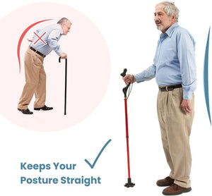 Walking Cane Collapsible Special Balancing with 10 Adjustable Heights - Red Self-Standing Folding Cane -  MedicalKingUsa