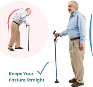 Walking Cane Collapsible Special Balancing with 10 Adjustable Heights - Blue Self-Standing Folding Cane -  MedicalKingUsa