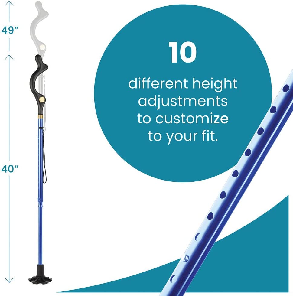 Walking Cane Collapsible Special Balancing with 10 Adjustable Heights - Blue Self-Standing Folding Cane -  MedicalKingUsa