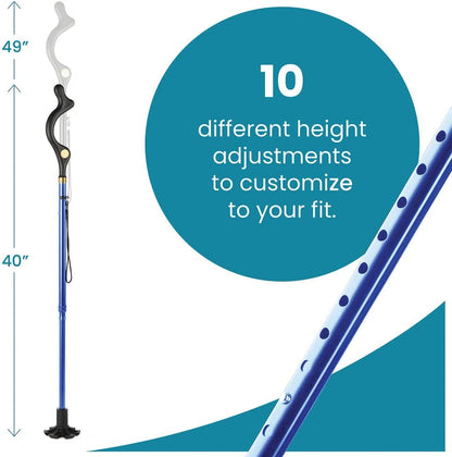 Walking Cane Collapsible Special Balancing with 10 Adjustable Heights - Blue Self-Standing Folding Cane -  MedicalKingUsa