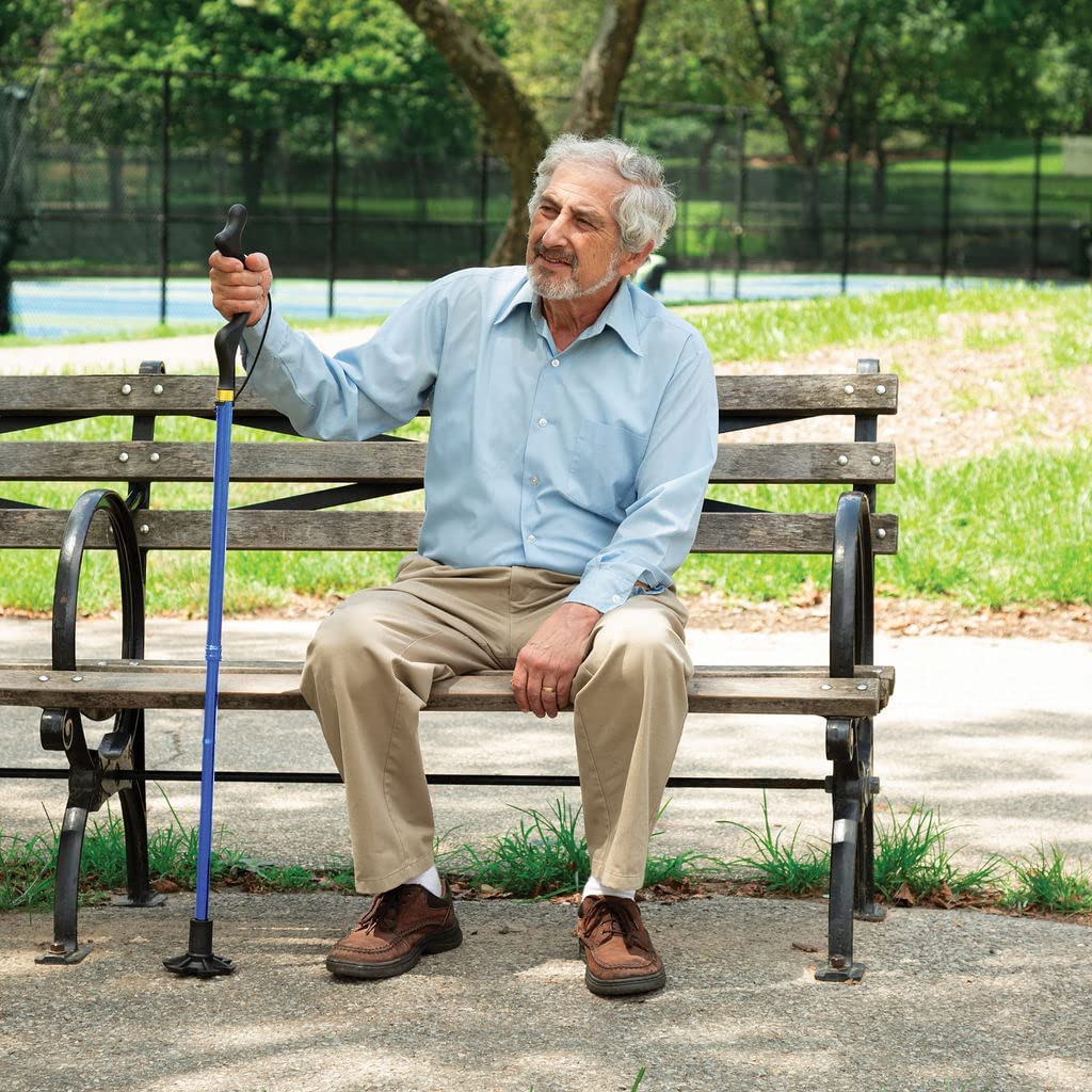 Walking Cane Collapsible Special Balancing with 10 Adjustable Heights - Blue Self-Standing Folding Cane -  MedicalKingUsa