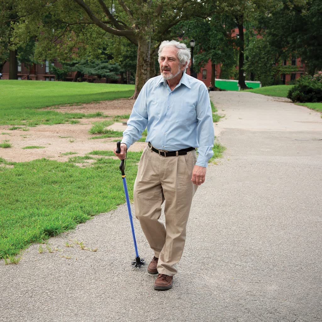 Walking Cane Collapsible Special Balancing with 10 Adjustable Heights - Blue Self-Standing Folding Cane -  MedicalKingUsa