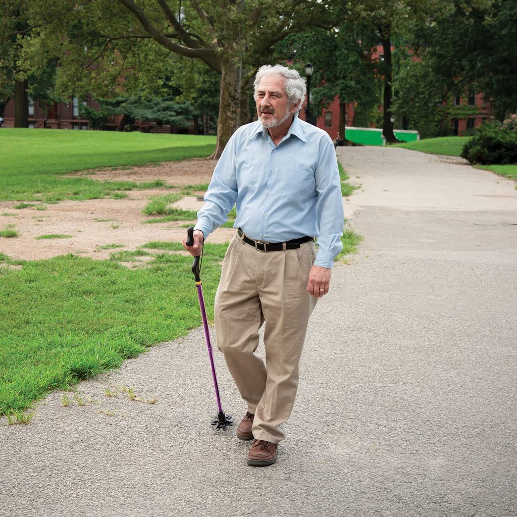 Walking Cane Collapsible Special Balancing with 10 Adjustable Heights - Purple Self-Standing Folding Cane -  MedicalKingUsa