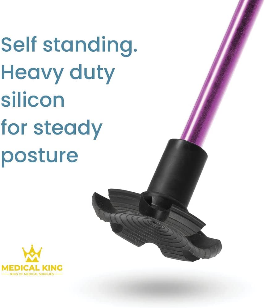 Walking Cane Collapsible Special Balancing with 10 Adjustable Heights - Purple Self-Standing Folding Cane -  MedicalKingUsa