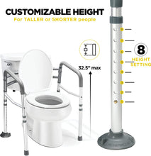 Load image into Gallery viewer, Toilet Safety Rail - Adjustable Detachable Toilet Safety Frame with Handles Heavy-Duty Toilet Safety Rails Stand Alone - Toilet Safety Rails for Elderly, Handicapped - Fits Most Toilets
