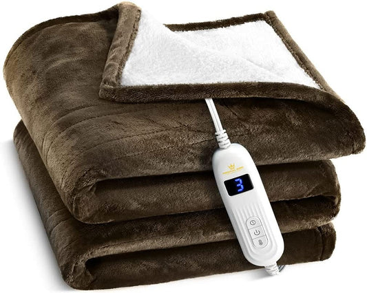 Heated Blanket, Machine Washable Extremely Soft and Comfortable Electric Blanket Throw Fast Heating with Hand Controller 10 Heating Settings and auto Shut-Off (Brown, 50 x 60)