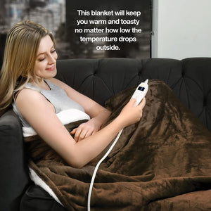 Heated Blanket, Machine Washable Extremely Soft and Comfortable Electric Blanket Throw Fast Heating with Hand Controller 10 Heating Settings and auto Shut-Off (Brown, 50 x 60)