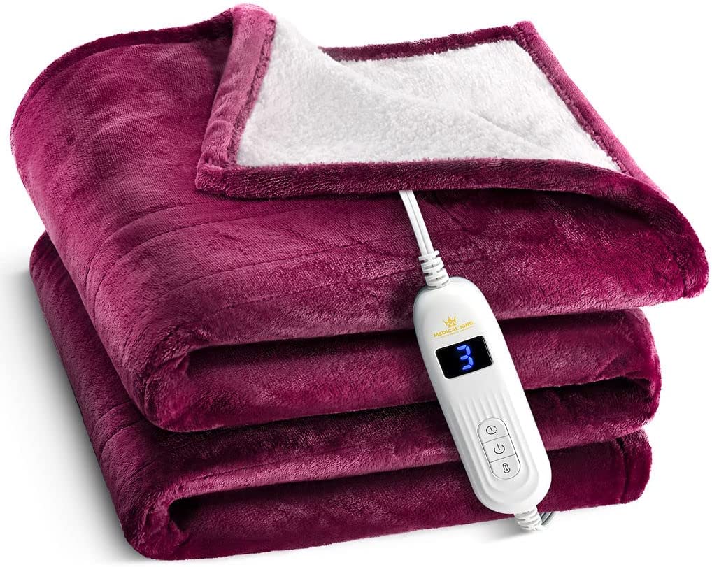 Heated Blanket, Machine Washable Extremely Soft and Comfortable Electric Blanket Throw Fast Heating with Hand Controller 10 Heating Settings and auto Shut-Off (Red, 50 x 60)