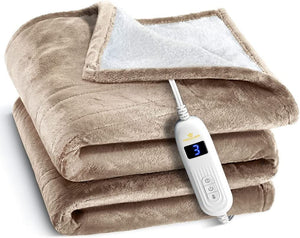 Heated Blanket, Machine Washable Extremely Soft and Comfortable Electric Blanket Throw Fast Heating with Hand Controller 10 Heating Settings and auto Shut-Off (Beige, 50 x 60)