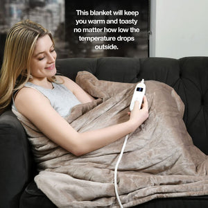 Heated Blanket, Machine Washable Extremely Soft and Comfortable Electric Blanket Throw Fast Heating with Hand Controller 10 Heating Settings and auto Shut-Off (Beige, 50 x 60)