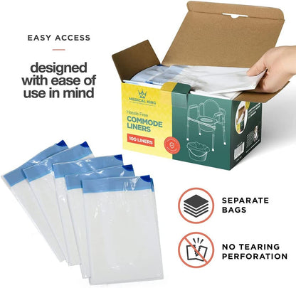 Commode Liners 100-Pack Bedside Commode Liners Portable Toilet Bags - Commode Liners for Adult Commode Chairs, Camp Toilet, Bucket - Leakproof, Hygienic Closure - Universal Fit, 20.5x15"