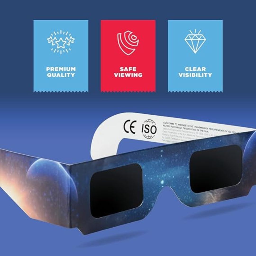 Medical King Solar Eclipse Glasses , Solar Filters Glasses with Solar Safe Filter Technology - Non-Polarized Solar Viewers with Light Blocking Film Lens & Cardboard Frame - CE, ISO Approved 2024 - 2, 5, 10, 20,  50 and 100-Pack