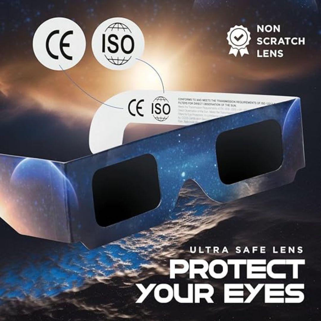 Medical King Solar Eclipse Glasses , Solar Filters Glasses with Solar Safe Filter Technology - Non-Polarized Solar Viewers with Light Blocking Film Lens & Cardboard Frame - CE, ISO Approved 2024 - 2, 5, 10, 20,  50 and 100-Pack