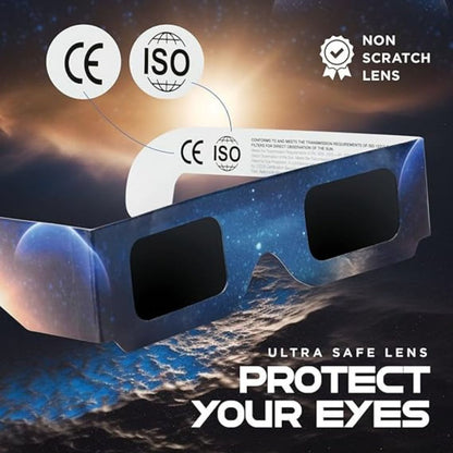 Medical King Solar Eclipse Glasses , Solar Filters Glasses with Solar Safe Filter Technology - Non-Polarized Solar Viewers with Light Blocking Film Lens & Cardboard Frame - CE, ISO Approved 2024 - 2, 5, 10, 20,  50 and 100-Pack