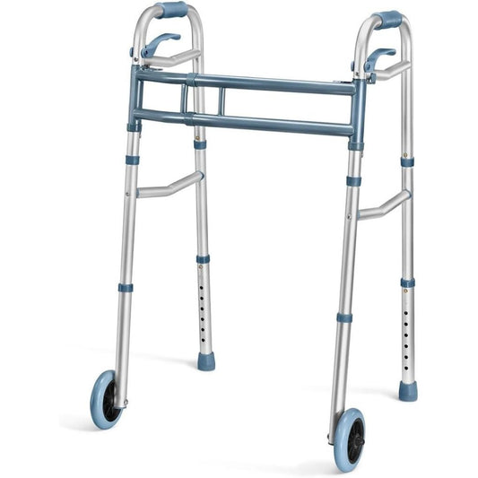 Walkers for Seniors Aluminum Lightweight Walker with Wheels Walker Adjustable Width and Height, Folding Walker with Arm Support Walker for Elderly Handicapped Disabled 2 Wheels in Front