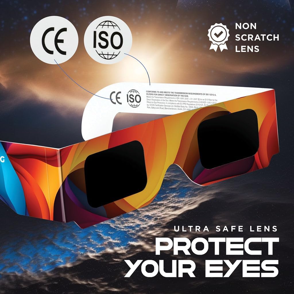 Solar Eclipse Glasses 2, 5, 10, 20, 50, 100 pack - 2024 CE and ISO Certified Approved 2024 Multicolor Safe Shades for Direct Sun Viewing - MedicalKingUsa