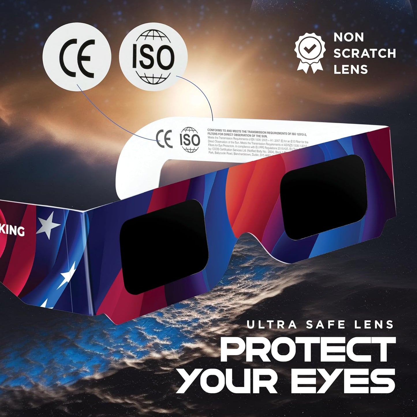 Solar Eclipse Glasses 2, 5, 10, 20, 50, 100 pack - 2024 CE and ISO Certified American Design Safe Shades for Direct Sun Viewing - MedicalKingUsa