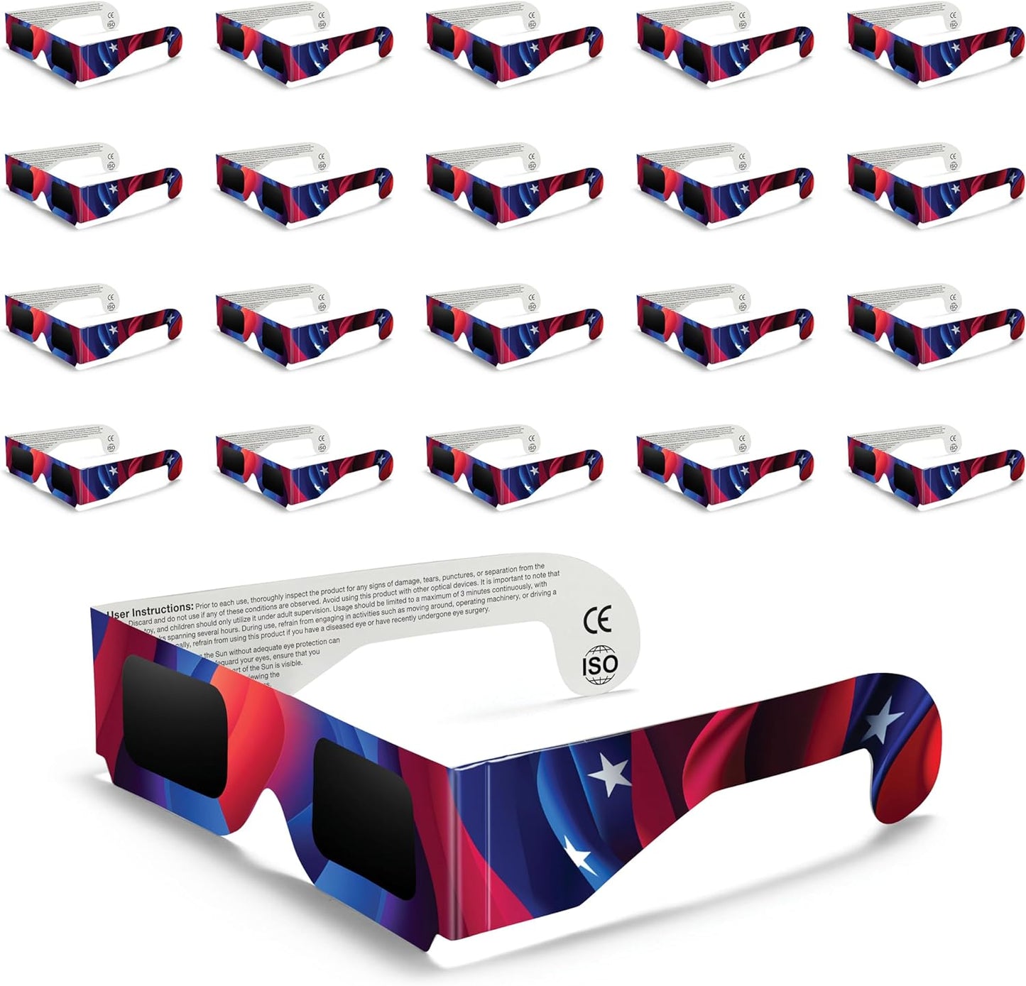 Solar Eclipse Glasses 2, 5, 10, 20, 50, 100 pack - 2024 CE and ISO Certified American Design Safe Shades for Direct Sun Viewing - MedicalKingUsa