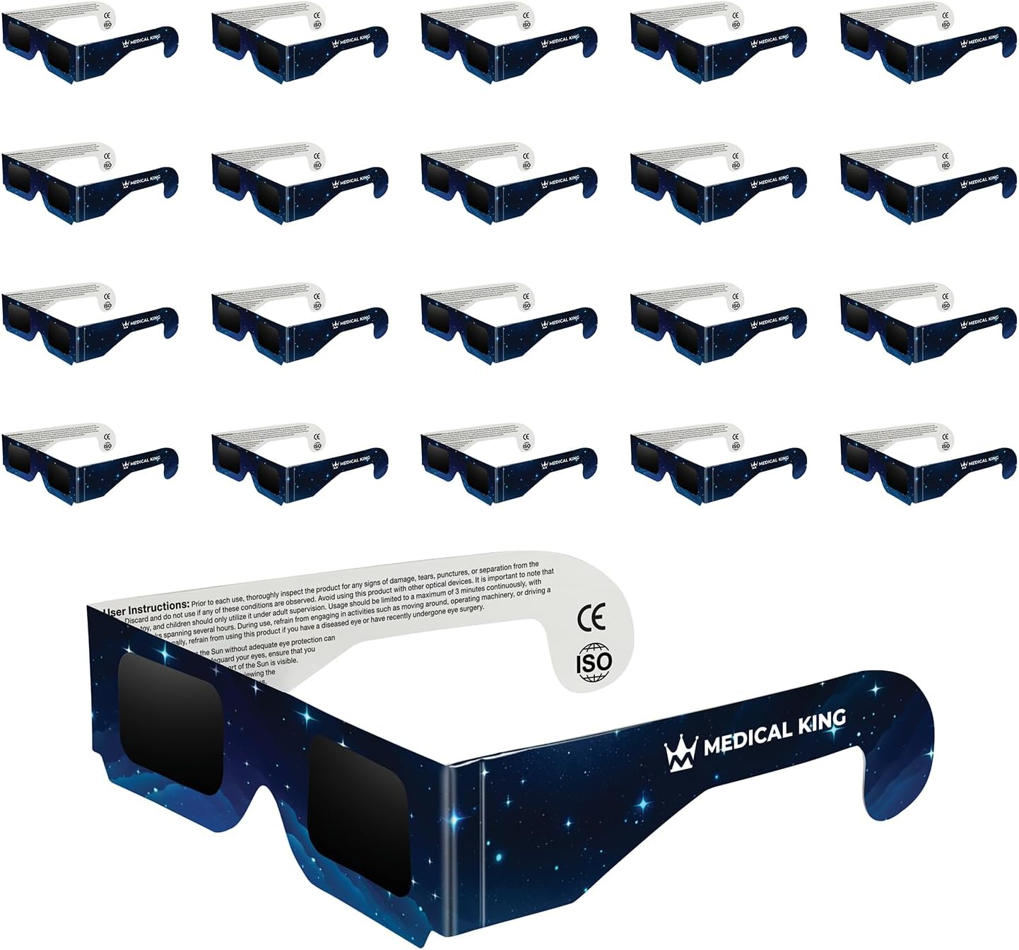 Solar Eclipse Glasses 2, 5, 10, 20, 50, 100 pack - 2024 CE and ISO Certified Galaxy Design Safe Shades for Direct Sun Viewing - MedicalKingUsa