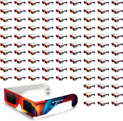 Solar Eclipse Glasses 2, 5, 10, 20, 50, 100 pack - 2024 CE and ISO Certified Approved 2024 Multicolor Safe Shades for Direct Sun Viewing - MedicalKingUsa