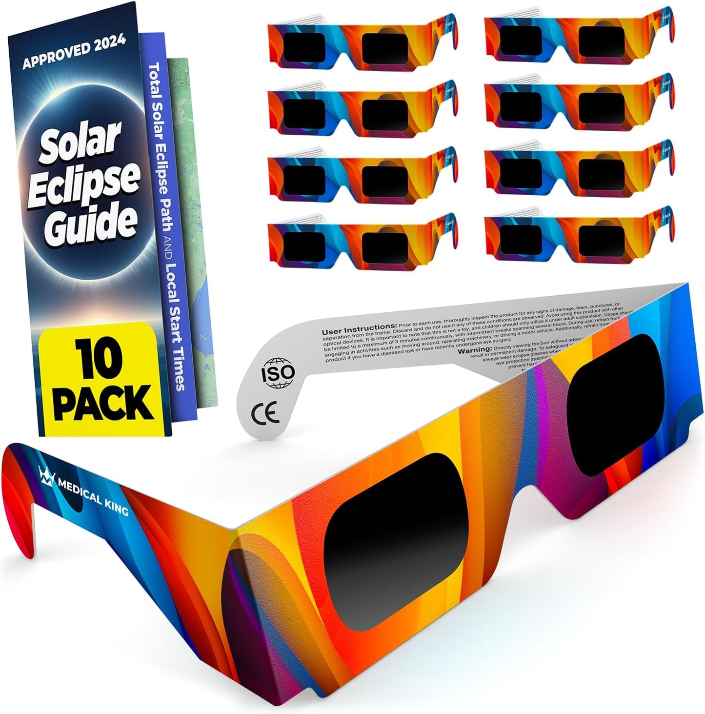 Solar Eclipse Glasses 2, 5, 10, 20, 50, 100 pack - 2024 CE and ISO Certified Approved 2024 Multicolor Safe Shades for Direct Sun Viewing - MedicalKingUsa